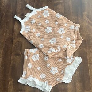 Floral Kids Romper - Tan and White